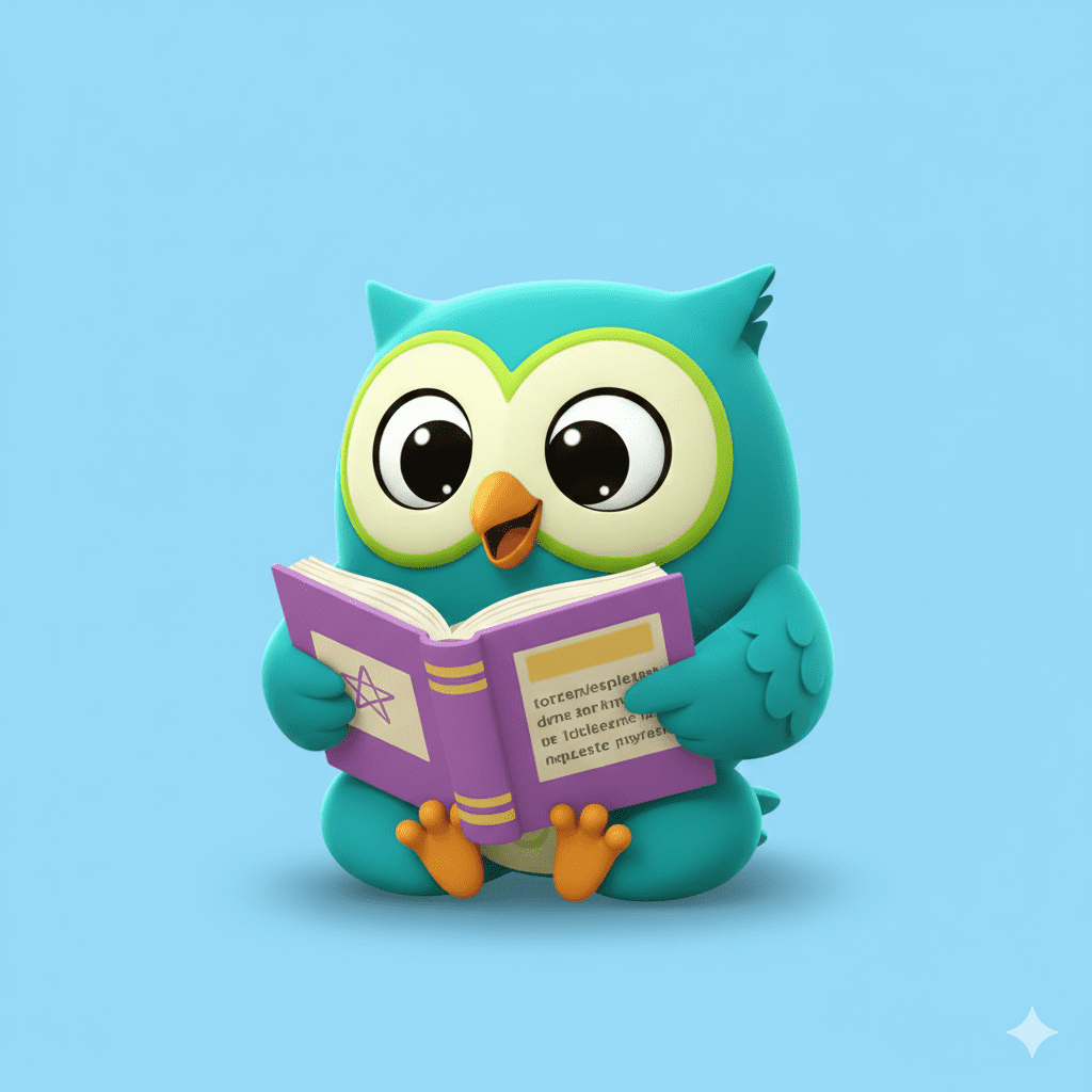 Learnly Owl Reading a book